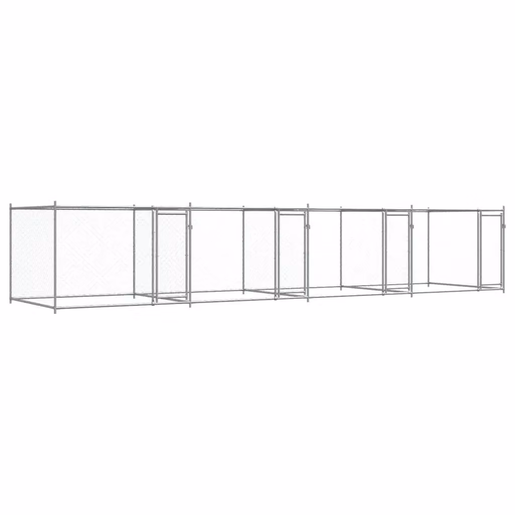 vidaXL Gabbia per Cani con Porte in Acciaio Zincato Grigio L: 8 m, H: 2 m, P: 1,5 m – 2