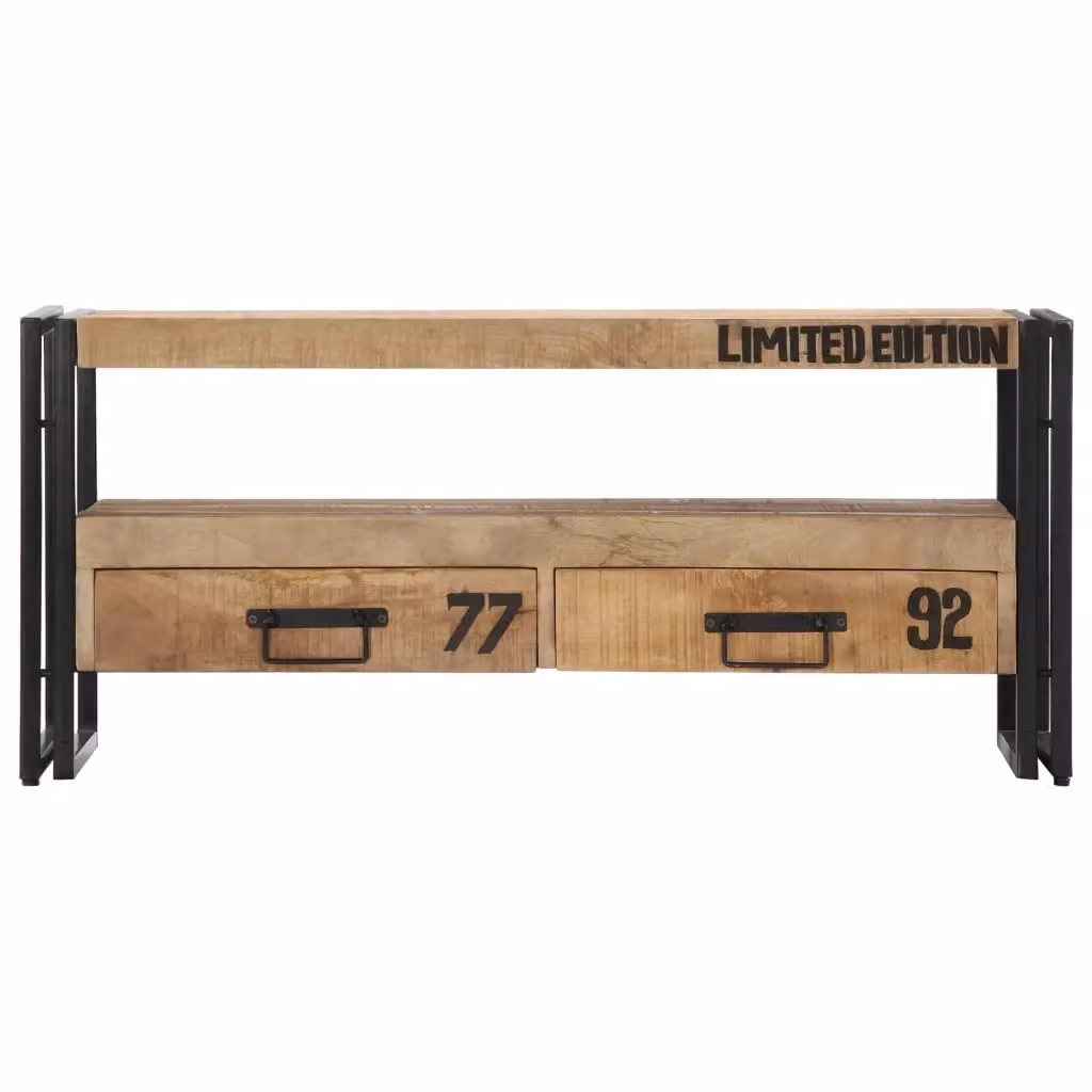 Mobile TV in legno di mango e metallo stile industrial, colore marrone, L 100 cm x P 30 cm x H 45 cm – 2