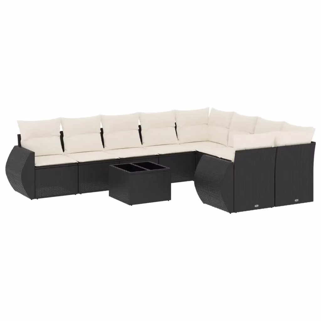 vidaXL Set Divani da Giardino 10 Pezzi con Cuscini e Tavolino in Polyrattan Nero e Bianco – 2