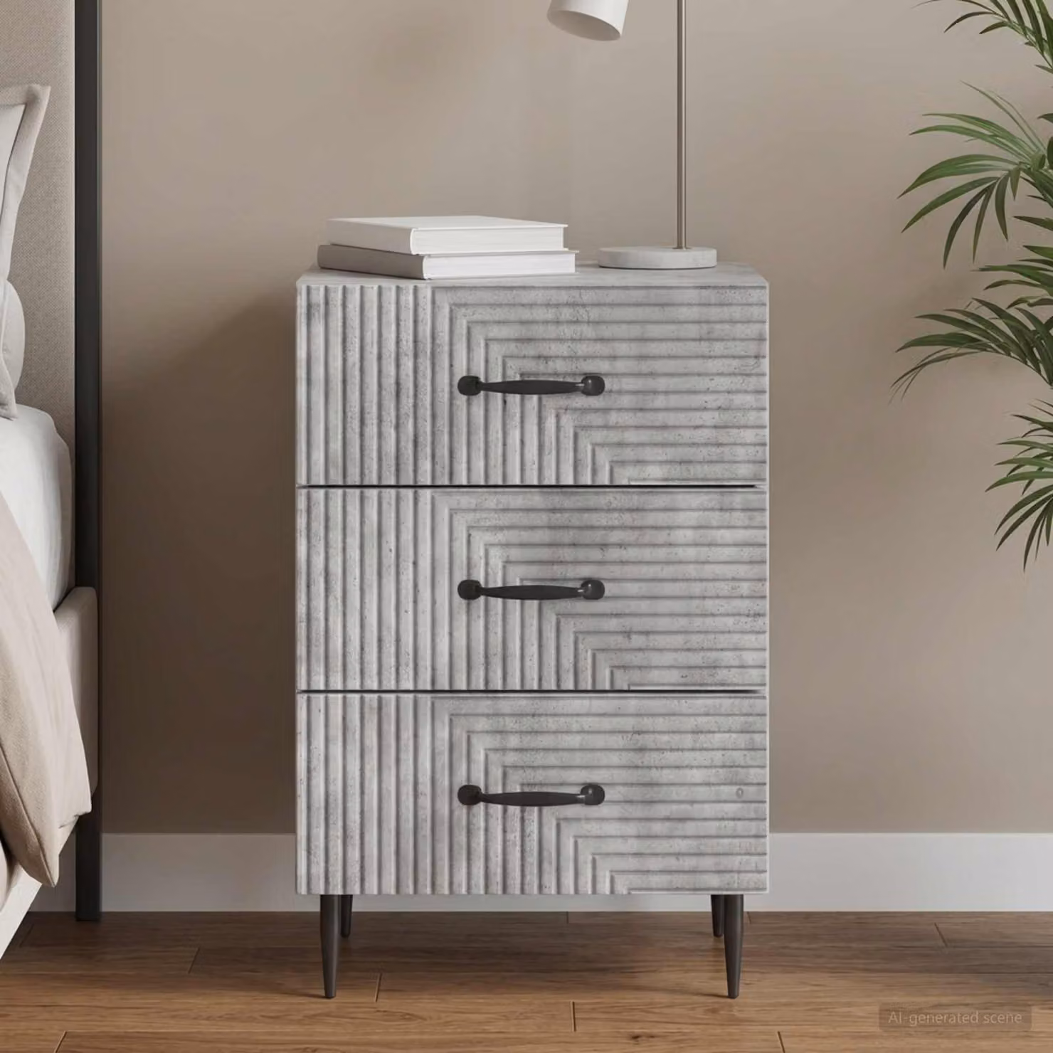 Armadio da notte con cassetto vidaXL Grigio Cemento L: 43 cm, P: 41 cm, H: 66,5 cm