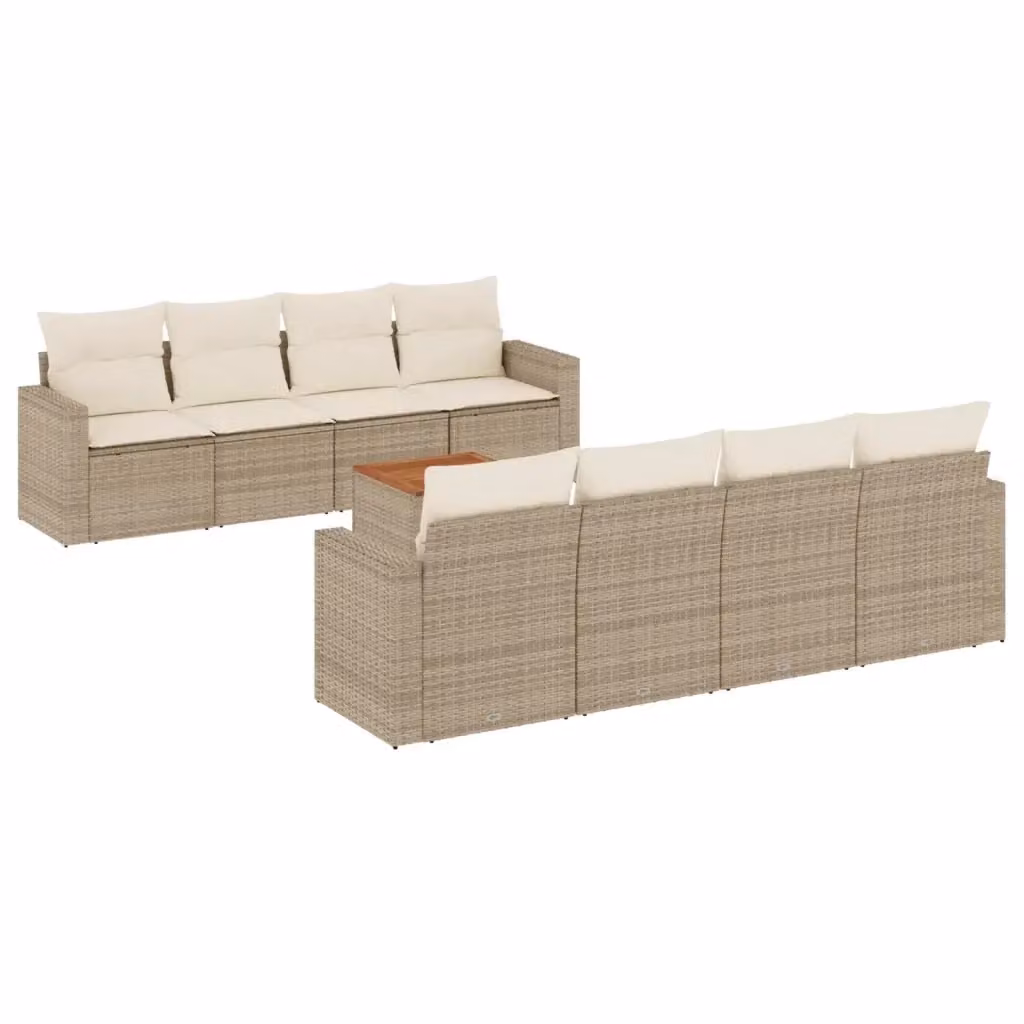 vidaXL Set Divano da Giardino 9 pz Moderno con Cuscini Beige e Tavolino, Struttura in Acciaio Verniciato a Polvere e Tessuto Resistente ai Raggi UV – 2