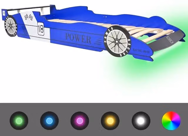 Letto con Luci LED per Bambino Auto da Corsa 90x200 cm Blu