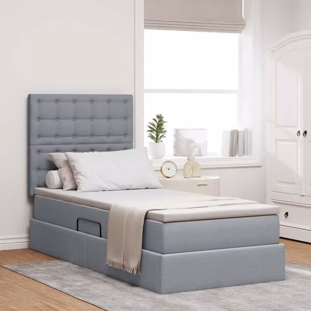 Letto con contenitore e materasso vidaXL Grigio Chiaro L 90 x P 200 cm con illuminazione LED e porte USB – 1