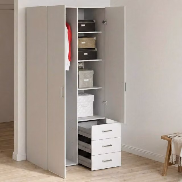 Guardaroba Multiuso Arci DMORA con 2 Ante, Appendiabiti e Cassetti Interni, Bianco Opaco, L: 49.5 cm, H: 175.4 cm – 1