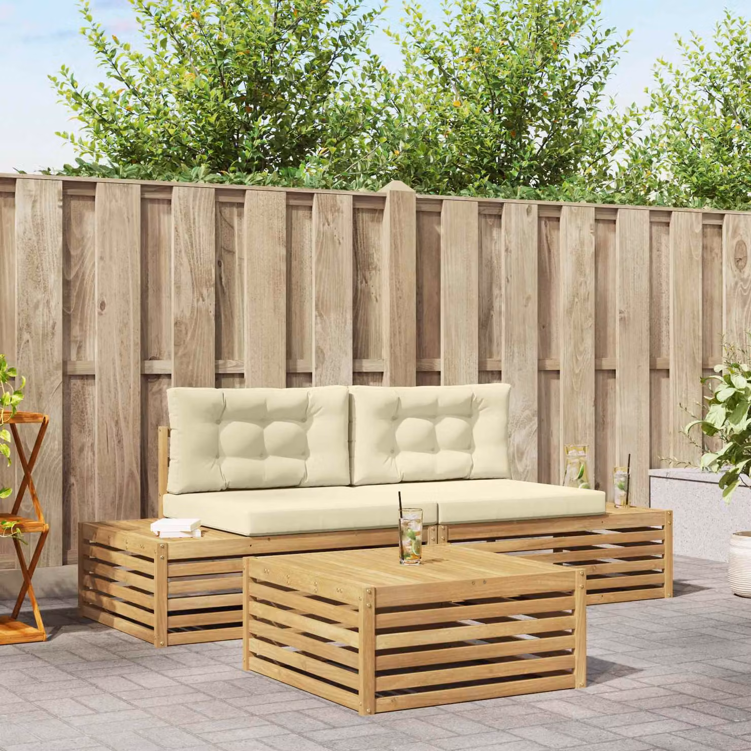 Set di 4 divani da esterno moderni vidaXL in legno di acacia laccato Bianco