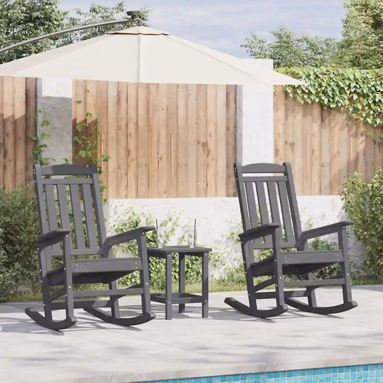 Set di 3 sedie a dondolo vidaXL in polietilene grigio chiaro per giardino e terrazza