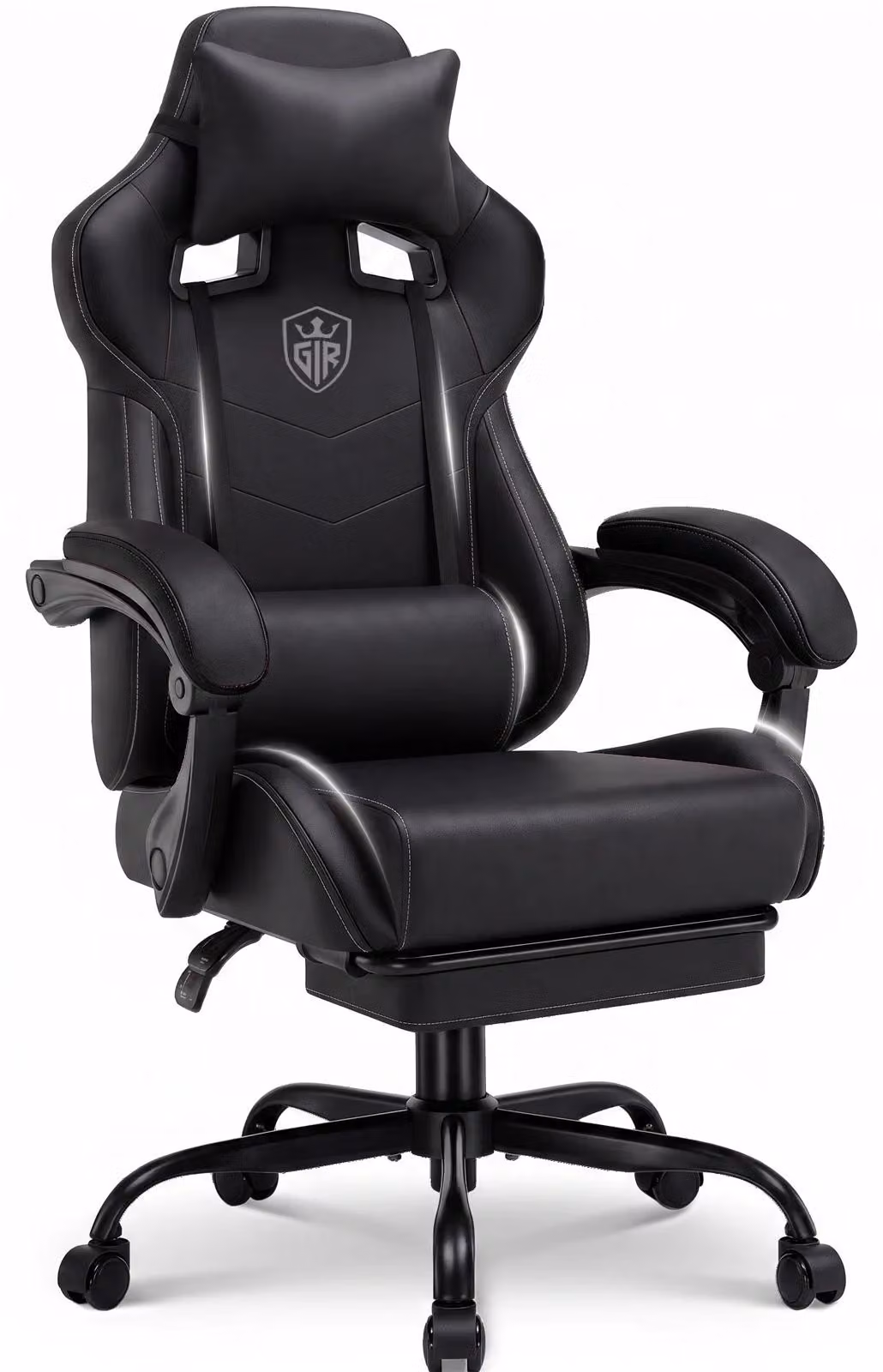 Sedia da gaming - Sedia da ufficio ergonomica - Poggiapiedi - Regolabile in altezza - Girevole - Braccioli - Portata massima: 150 kg - Colore: nero