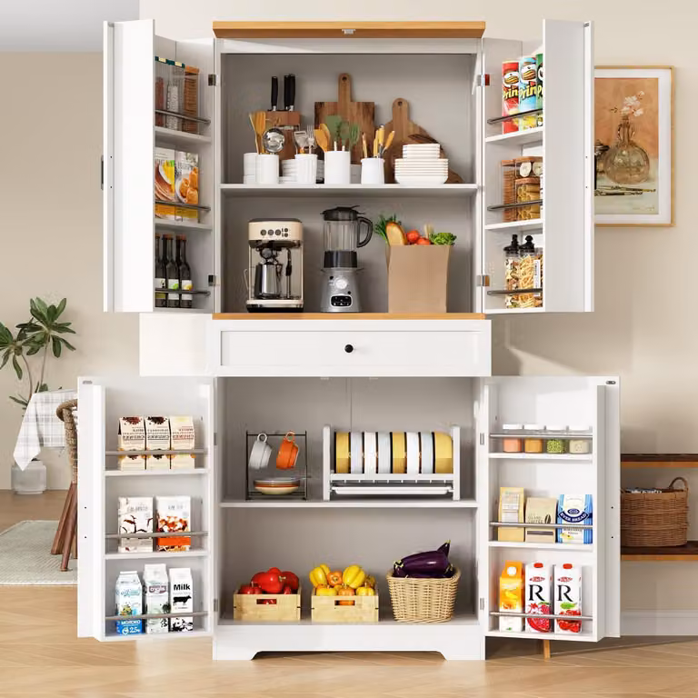 Mobiletto da cucina 80x40x180 cm, bianco, con 12 scomparti e cassetti, realizzato in MDF/pannello truciolare