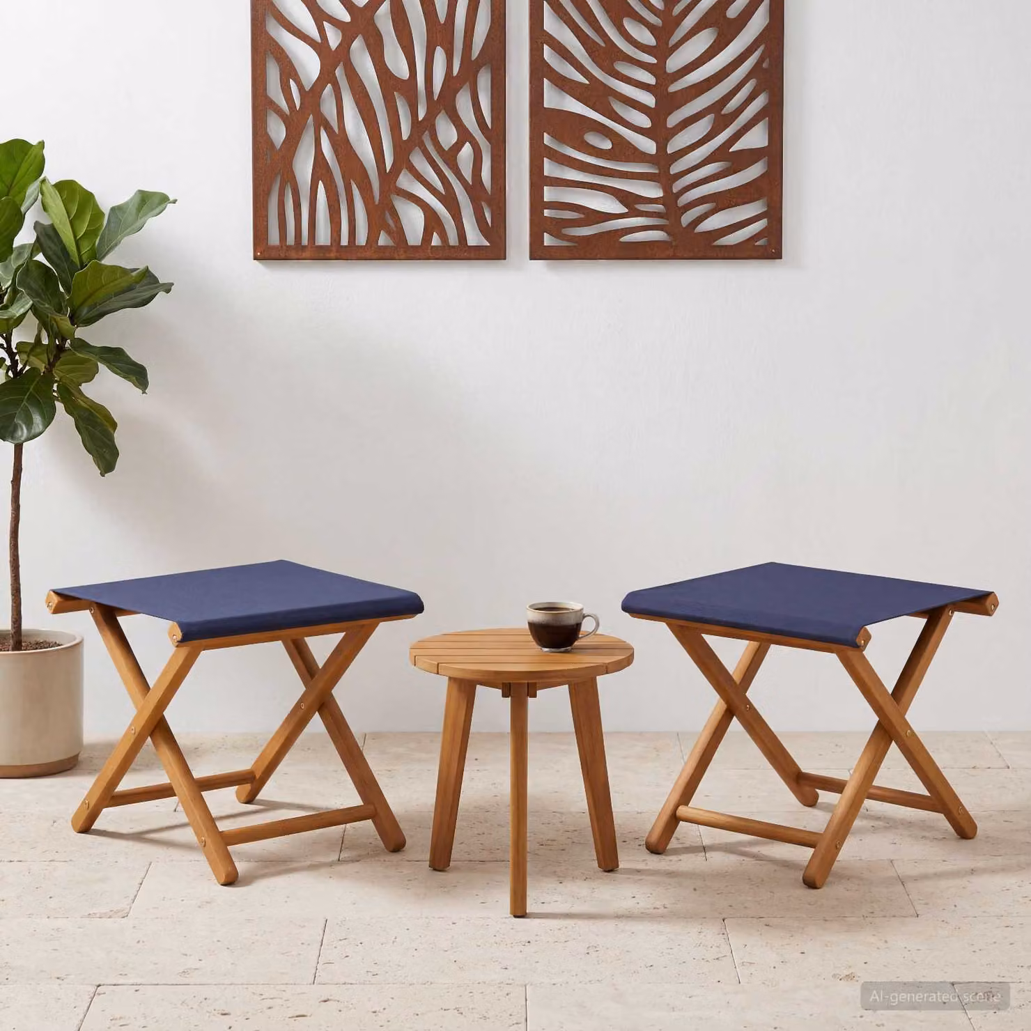 Set di 2 lettini da giardino vidaXL in legno di eucalipto massello con cuscini blu