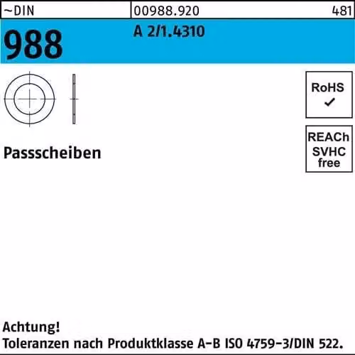 Dischi di spessore Reyher DIN 988 1.4301 20x28x1 A 2 009889202028100 (1000 pezzi)