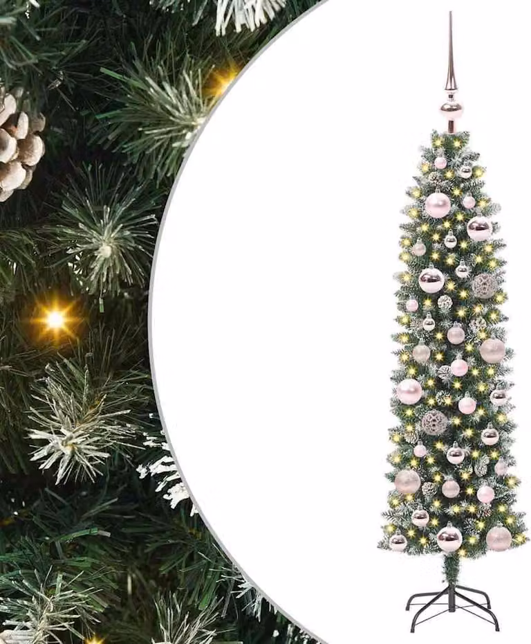 Albero di Natale Artificiale Sottile Verde e Bianco 120 cm