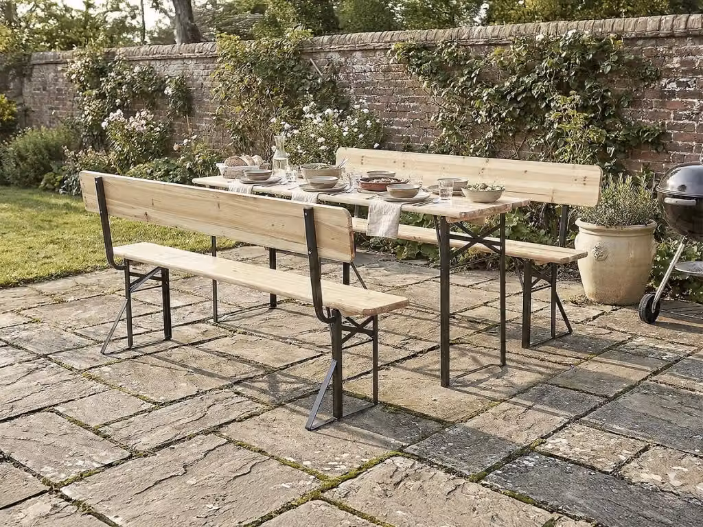 Set da giardino Lisbon in legno trattato marrone e nero con tavolo rettangolare e sedie per adulti – 2