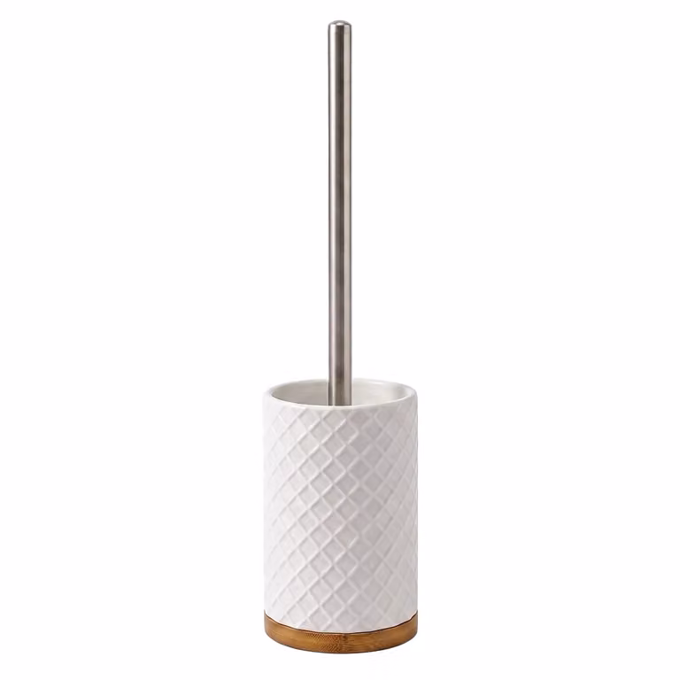 Portascopino con scopino Vestiamo Casa in poliresina e bamboo bianco, H 37 cm x diametro 9 cm