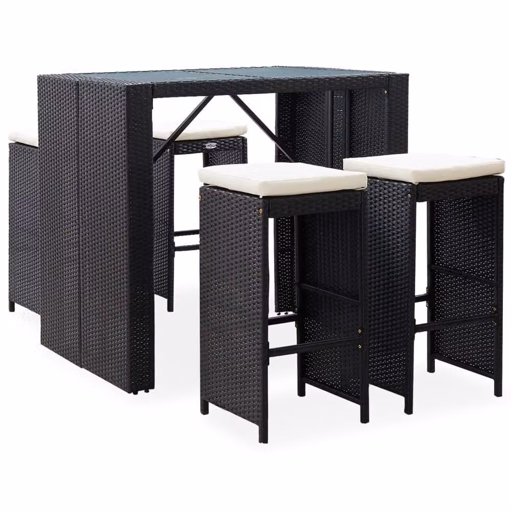 set bar da giardino 9 pezzi in poly rattan nero