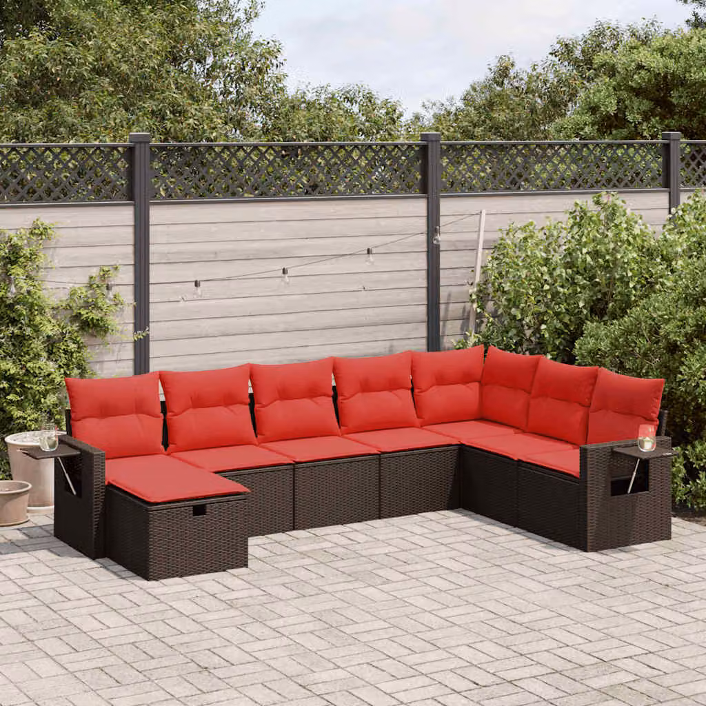 Set di divani da giardino vidaXL 8 pz a forma di L in polyrattan marrone con cuscini imbottiti e coperture rimovibili