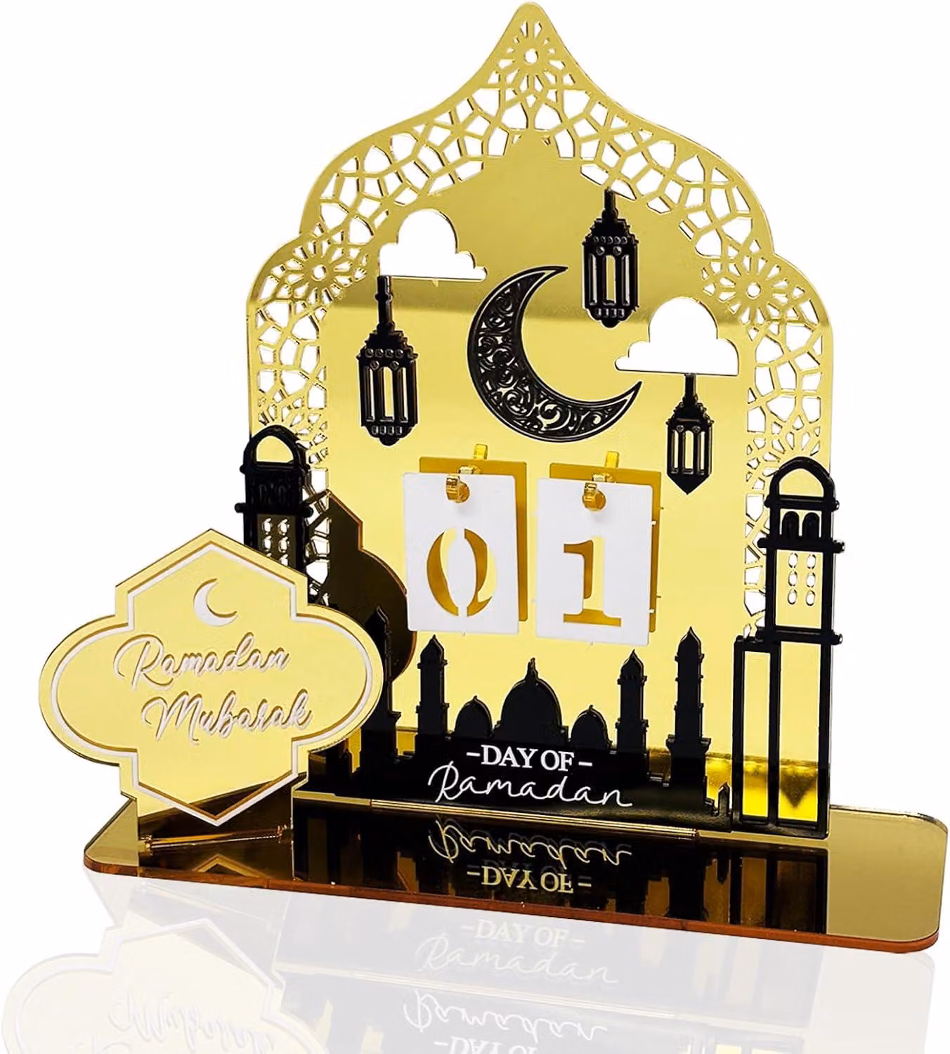 Calendario dell'Avvento Ramadan Mubarak - Conto alla rovescia in acrilico "Eid Kareem" per decorare la scrivania dell'ufficio o della casa