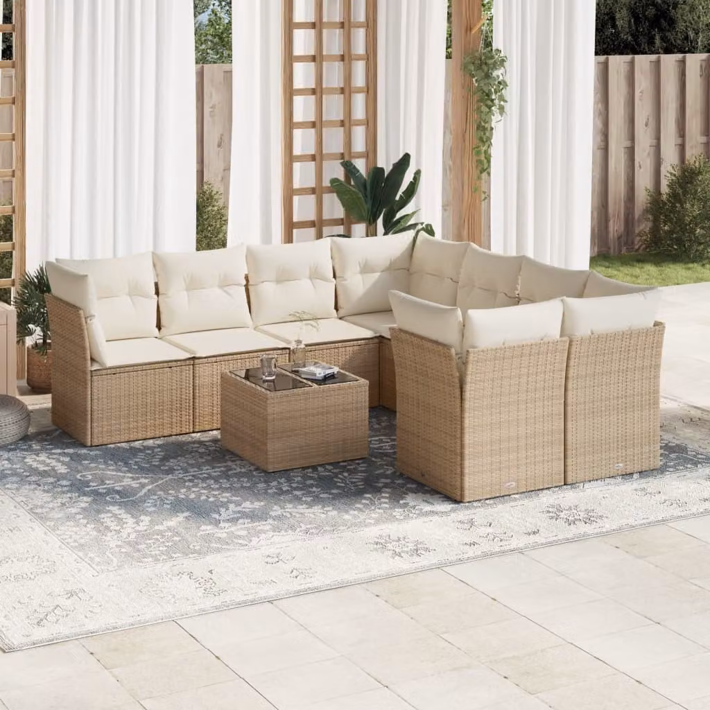 Maison Exclusive - Set da giardino 9 pezzi con cuscini in polyrattan beige