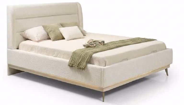 Letto matrimoniale imbottito beige moderno ideale per la camera da letto