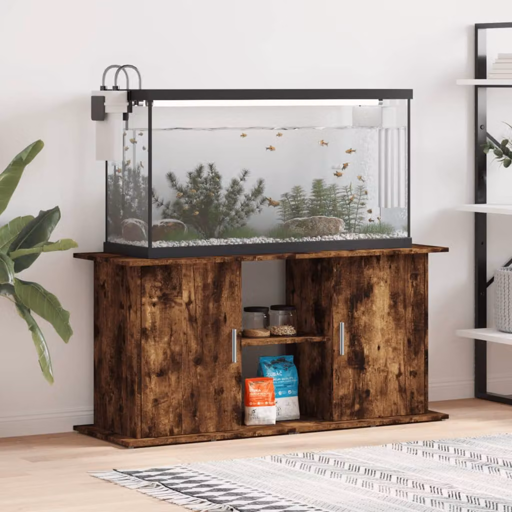 vidaXL Supporto Acquario Moderno in Legno Rovere Fumo con Ripiani Interni e Ante a Battente L/P/H: 121 x 41 x 58 cm