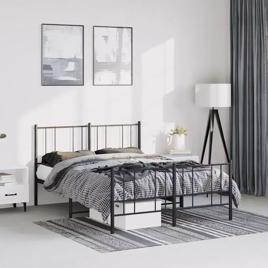 Letto matrimoniale per adulti con testiera e pediera in metallo nero opaco L/P/H: 150 x 200 cm – 2