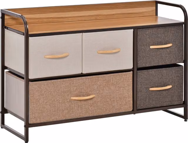 Cassettiera HOMCOM con 5 cassetti in tessuto e metallo, Marrone e Beige, L: 87,5 cm, P: 29 cm, H: 58 cm – 1