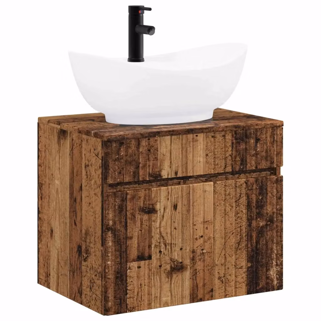 Set di mobili per il bagno vidaXL in legno marrone con ante e cassetti, sospeso, stile minimalista, L: 59,0 cm, P: 44,5 cm, H: 50,0 cm – 2
