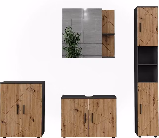 Set di mobili da bagno Vicco Irma 4 pezzi Antracite e Rovere dorato – 1