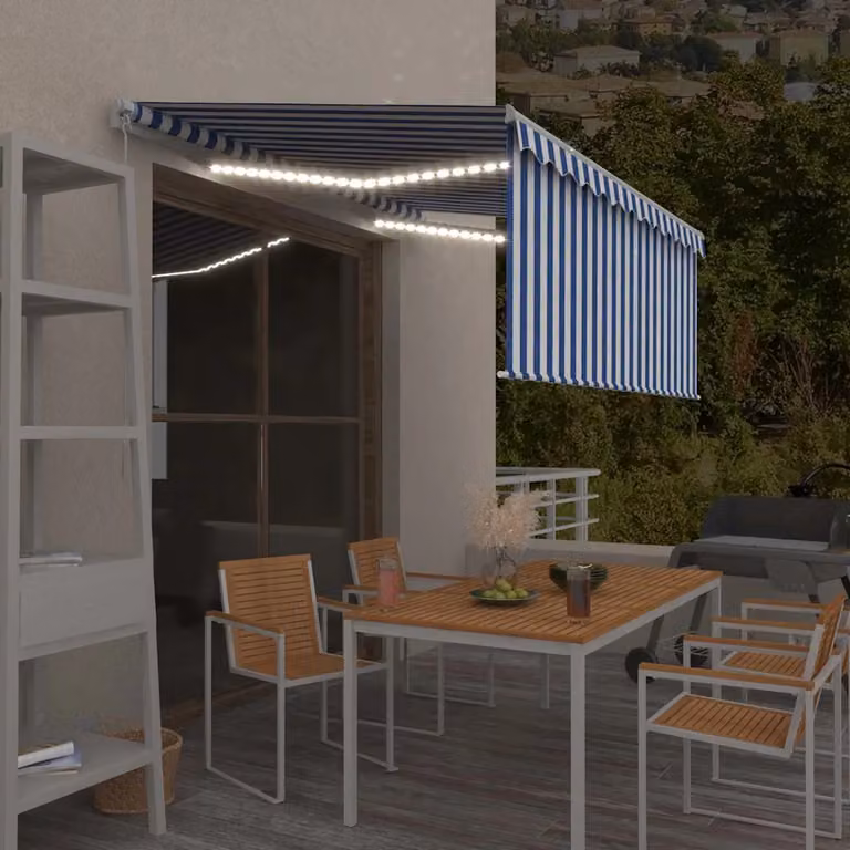 vidaXL Tenda Sole Retrattile Manuale con LED 3x2,5m Blu e Bianco
