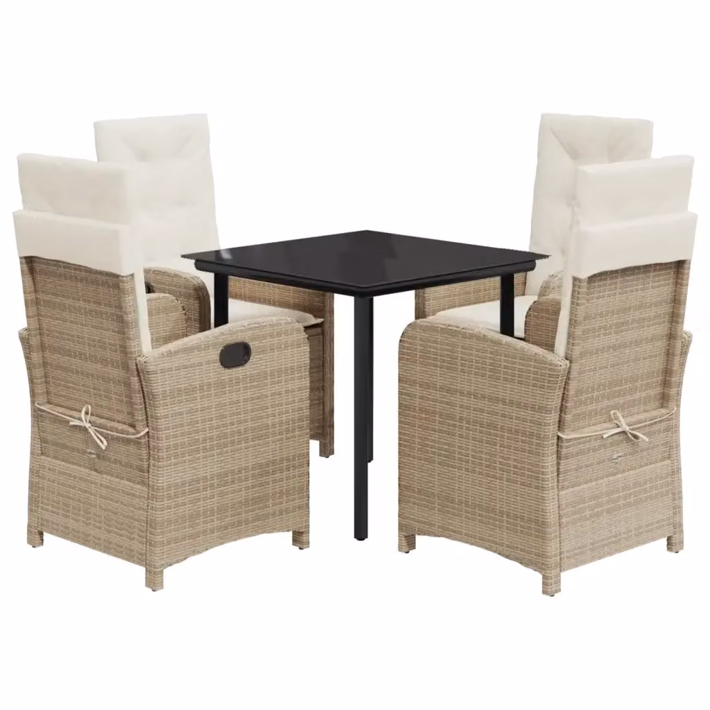 Set da pranzo da giardino vidaXL in polyrattan con cuscini beige e tavolo in vetro per esterno – 2