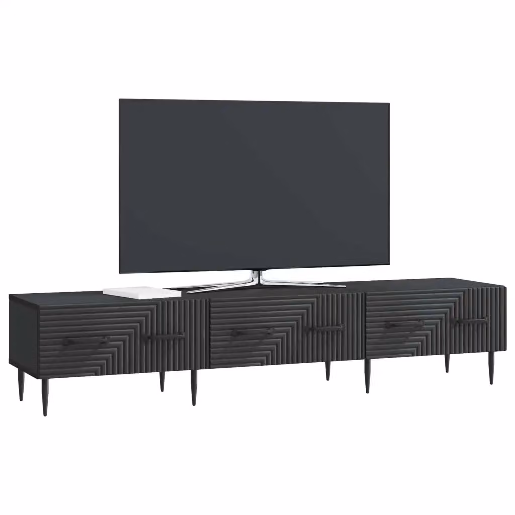 Mobile TV e Credenza in Legno MDF Nero con Design Geometrico Matt L/P/H: 147 x 34,5 x 30 cm – 2