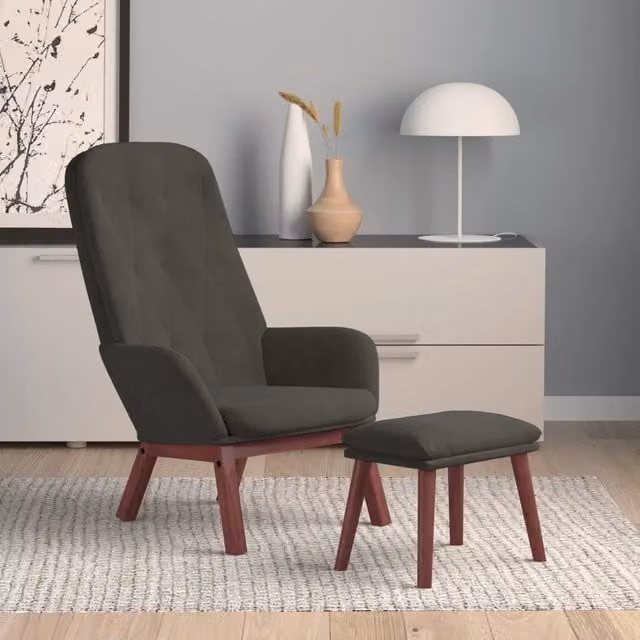 Poltrona Relax con Poggiapiedi vidaXL in Velluto Grigio con Struttura in Legno e Metallo