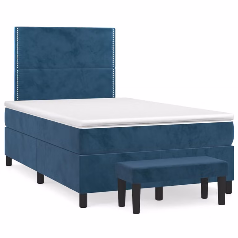 Giroletto a Molle con Materasso vidaXL in Velluto Blu e Bianco L/P/H: 120 x 200 cm
