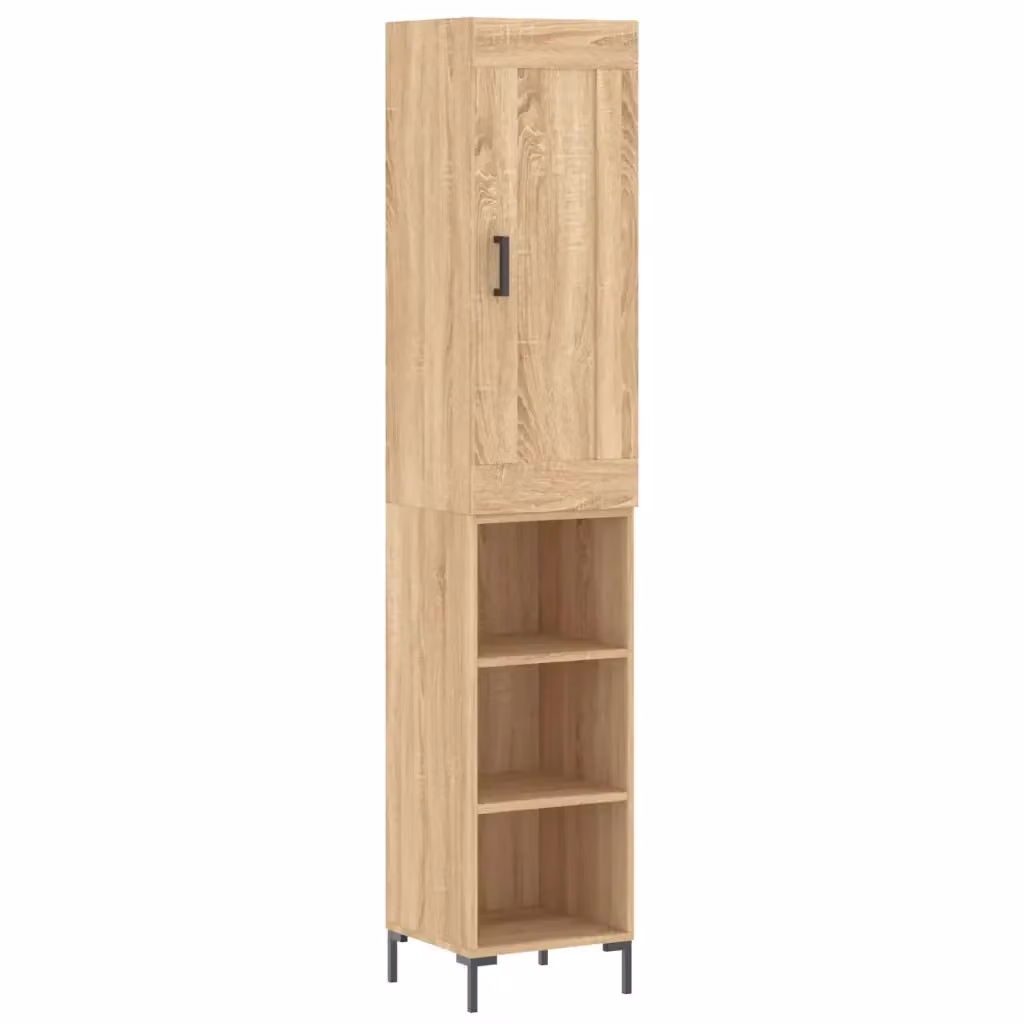 Mobile a muro moderno vidaXL in legno e metallo color rovere, con ante a battente e ripiani aperti, L/P/H: 34,5 x 34 x 180 cm – 2