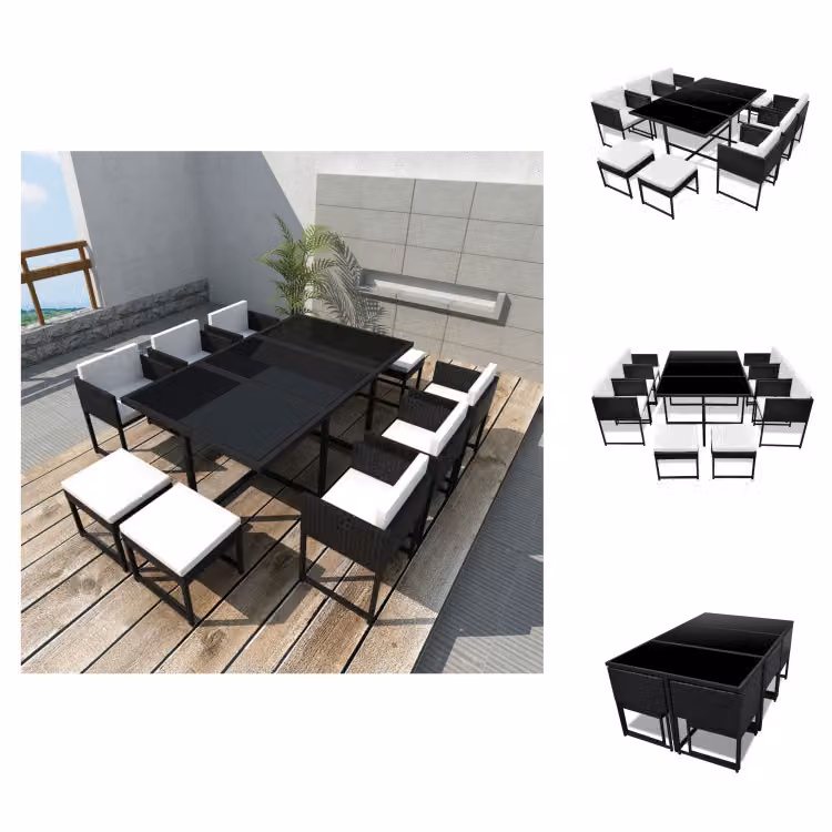 vidaXL set da pranzo da giardino 11 pezzi con cuscini in poly rattan nero - Set di mobili da giardino