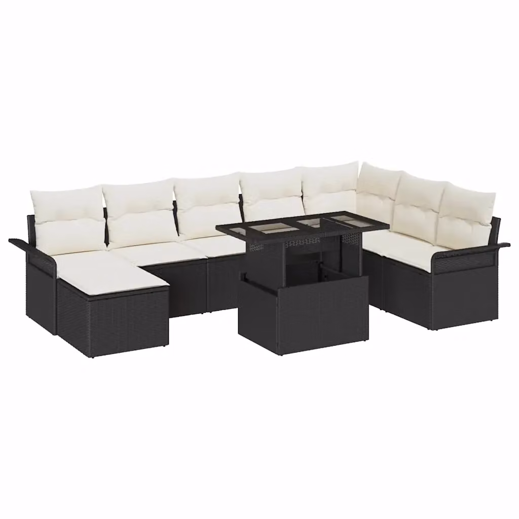 Set Divano da Giardino a L vidaXL 9 Pezzi Nero con Cuscini e Tavolino in Polyrattan e Acciaio – 2