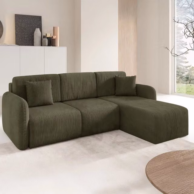 Ranco, Divano Letto con Penisola Contenitore Verde, L/P: 245 x 185 cm