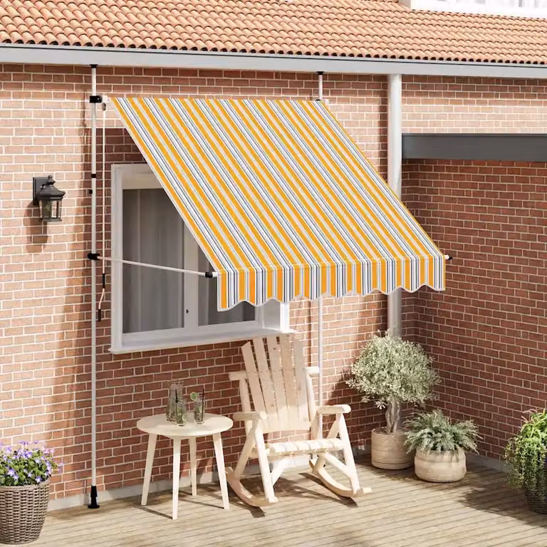 vidaXL Tenda da Sole Retrattile Manuale a Strisce Blu e Gialle, L: 200 cm, P: 120 cm