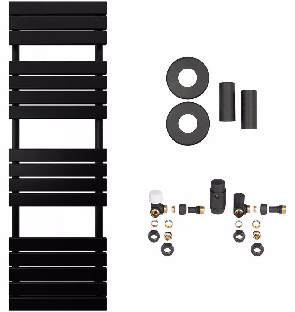 CERANO - Set di radiatori da bagno Claude - riscaldamento centralizzato - attacco laterale - 866 W - nero opaco - 1600 x 500 mm
