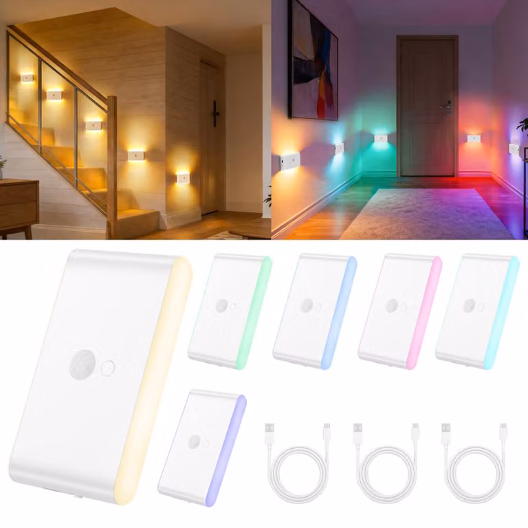Lampade con sensore di movimento, da interno, confezione da 6, LED, ricaricabili, senza fili