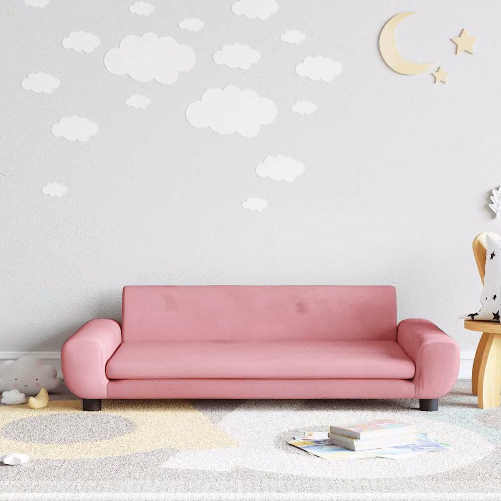 vidaXL Divano per Bambini in Velluto Rosa L: 100 cm, P: 54 cm, H: 33 cm