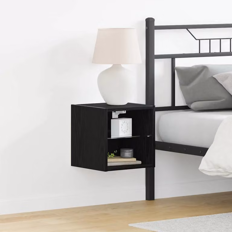 Set di 2 armadi da letto a muro vidaXL con illuminazione LED, Nero opaco, L 30 cm x P 28,5 cm x H 30 cm