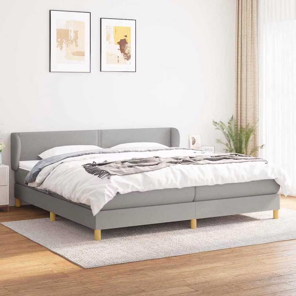 vidaXL Giroletto a Molle con Materasso Ibrido in Tessuto Grigio e Bianco L/P/H: 200 x 200 x 88 cm – 1