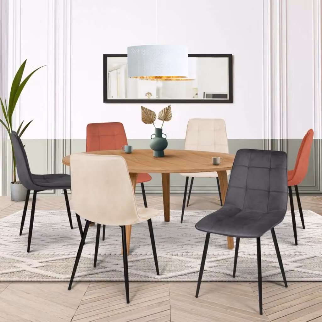 Set di 6 sedie MILA IDMarket in velluto, colori terracotta, grigio scuro e beige – 2