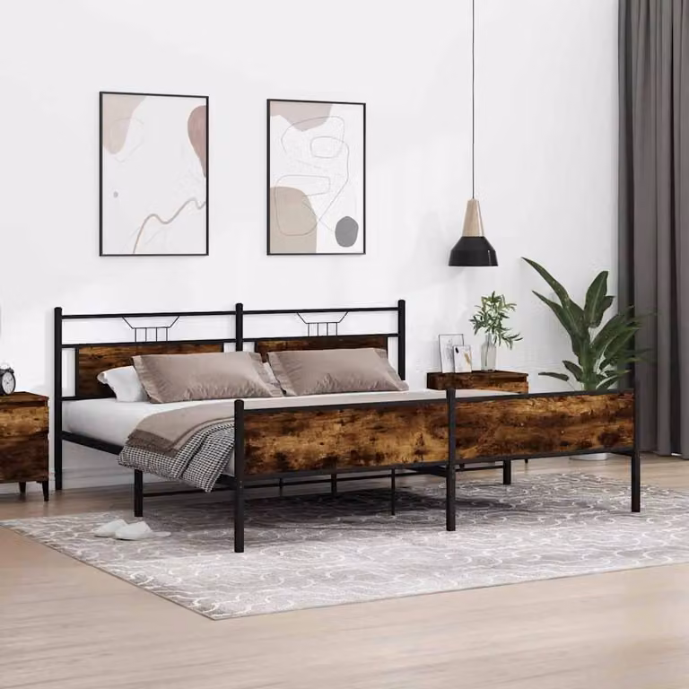 vidaXL Giroletto in Metallo e MDF Rovere Fumo L: 199 cm, P: 91,5 cm, H: 207 cm