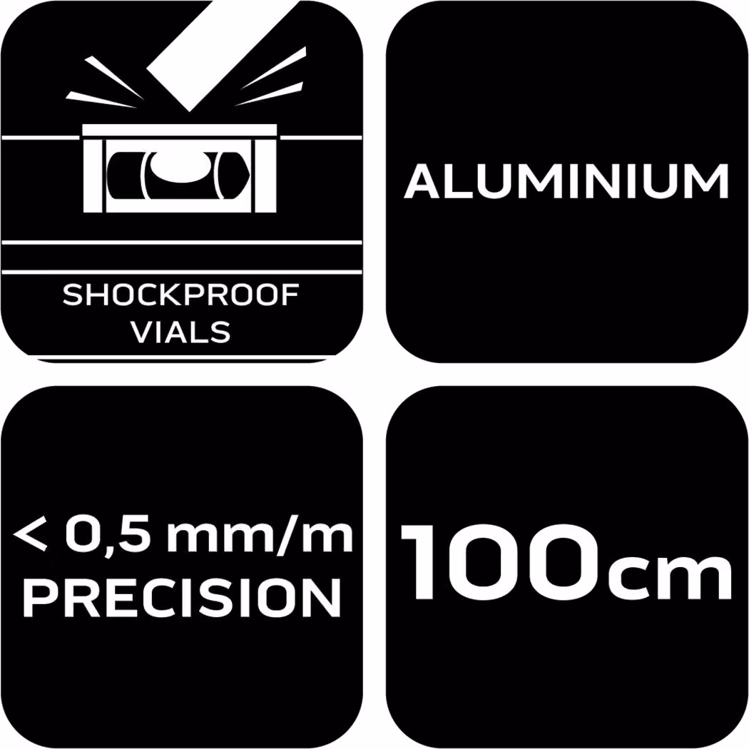 NEO TOOLS livella in alluminio, 0,5 mm/m 40, 60, 80, 100, 120, 150, 200 cm livella con attacco antiurto - 100 cm