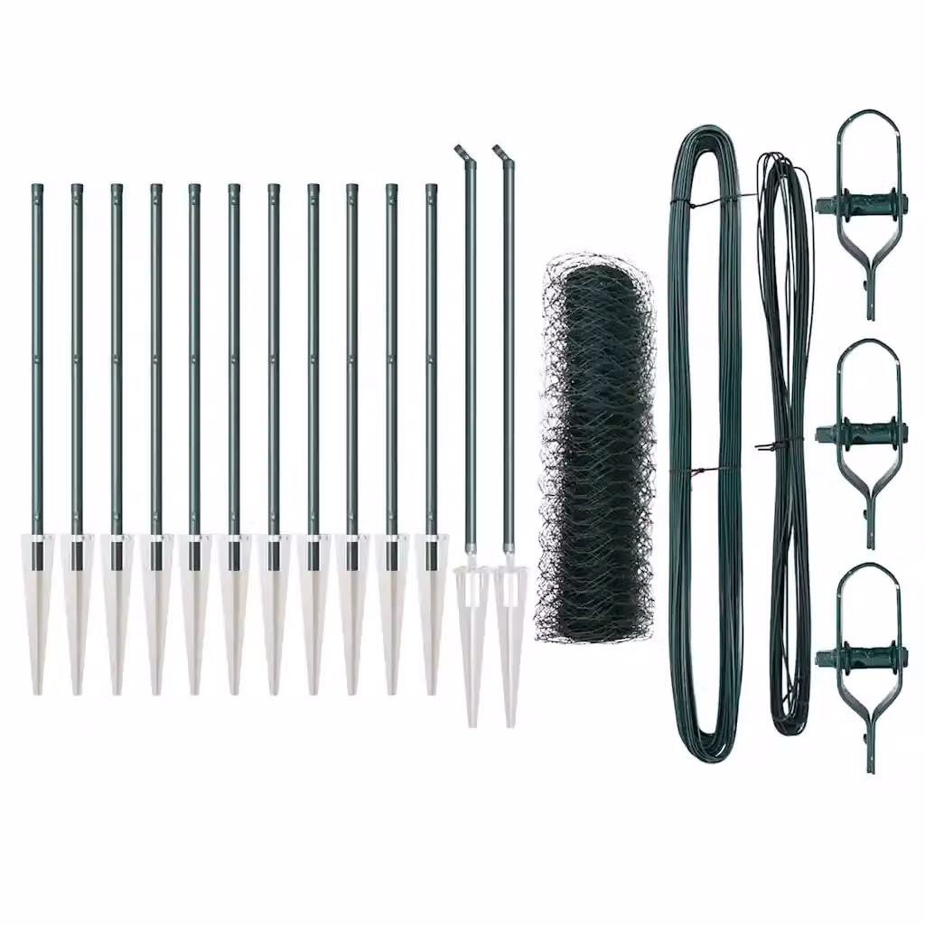 vidaXL Recinzione esagonale in acciaio rivestita in PVC verde con pali rotondi, L: 25 m, H: 0,8 m – 2