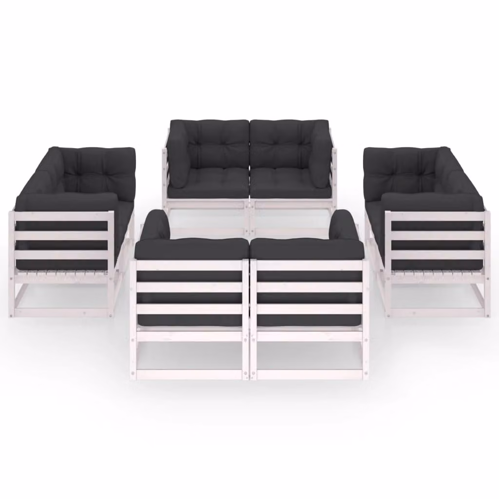 Set Divani da Giardino 8 pz con Cuscini Legno Massello Pino