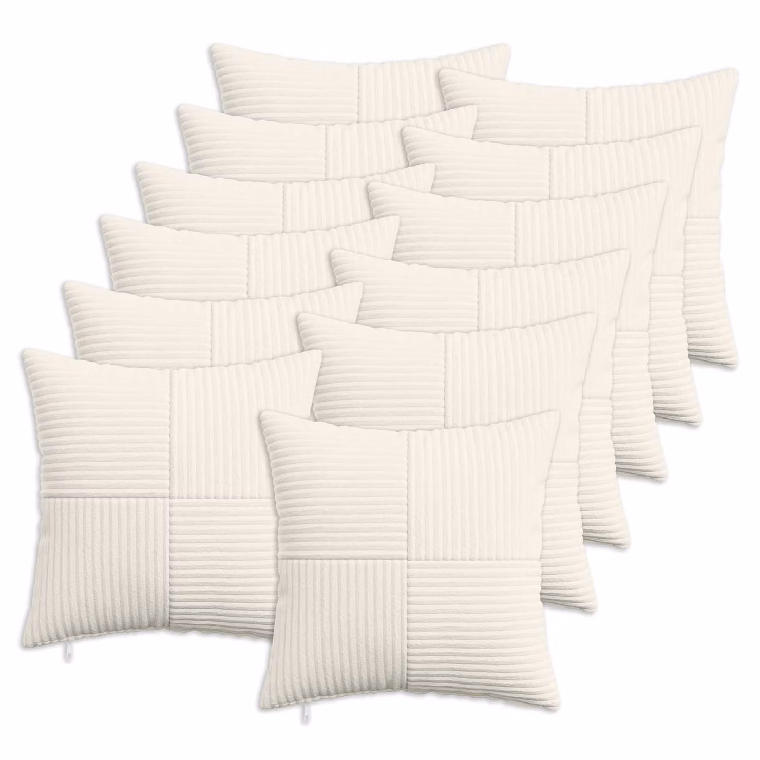 Set di 12 federe vidaXL ALMELO in velluto a coste, colore crema, 40 x 40 cm