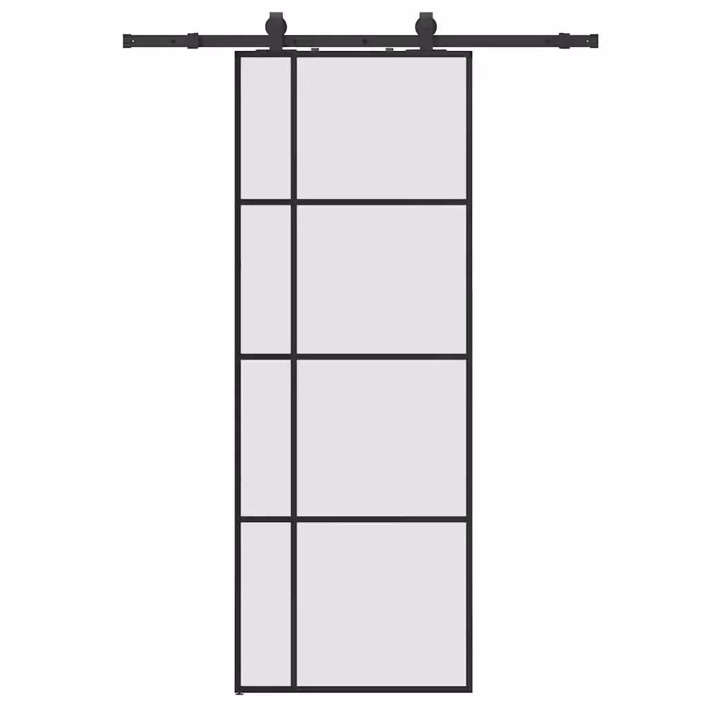 Porta Scorrevole Moderna VIDAXL in Vetro Trasparente con Telaio in Alluminio Nero L: 76 cm, H: 205 cm – 2