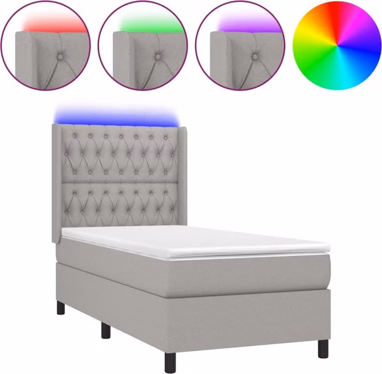 Letto a Molle Materasso e LED Grigio Chiaro 80x200 cm Tessuto
